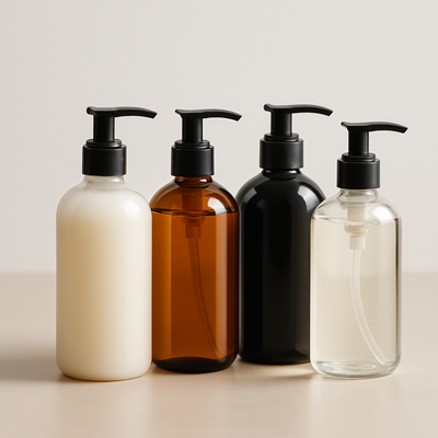 Assorted body washes arranged by fragrance and texture