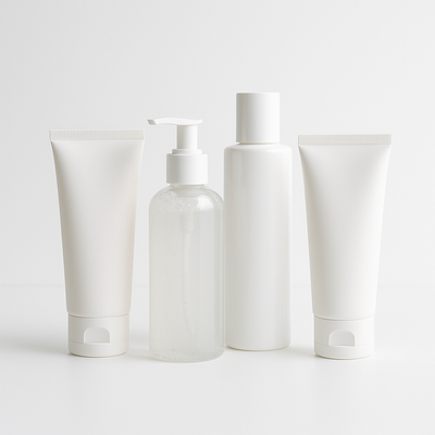 Collection of various cleansers for skin care routine