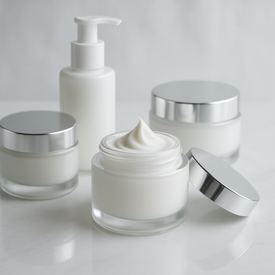 Assorted moisturizers displayed showcasing hydration and texture variety