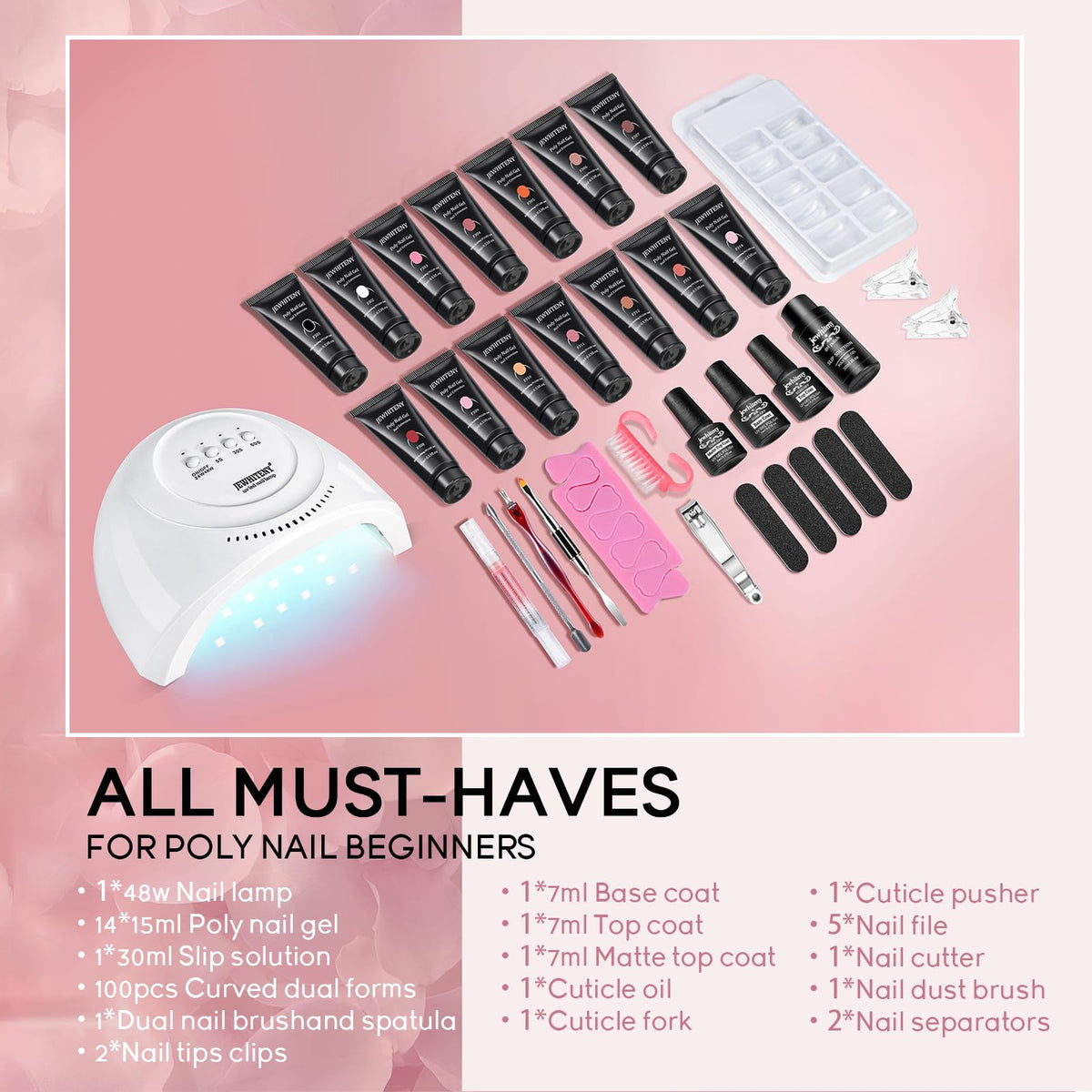 14 colours of poly gel in JEWHITENY kit