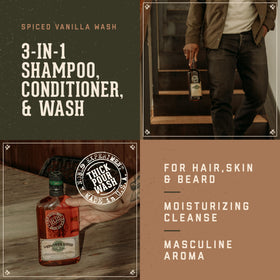 18.21 Man Made Original Spiced Vanilla 3-in-1 Body Wash label close-up