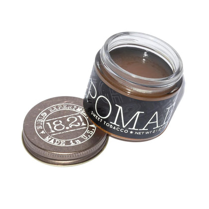 18.21 Man Made Pomade 2oz jar front view with sweet tobacco scent