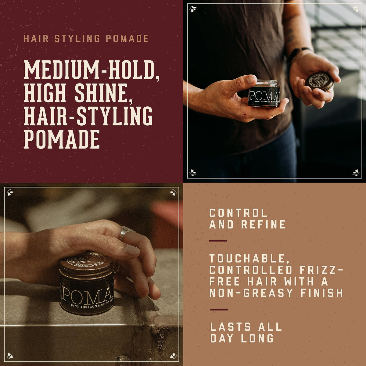 18.21 Man Made Pomade 2oz jar side view showcasing texture