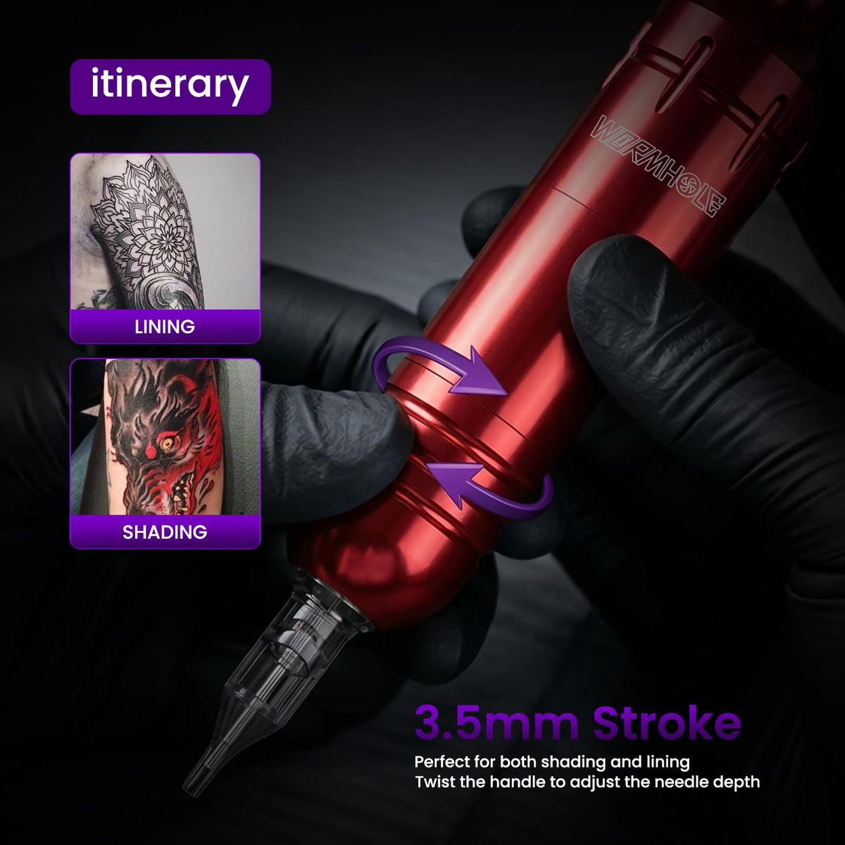 20 colour inks included in Wormhole Tattoo Kit