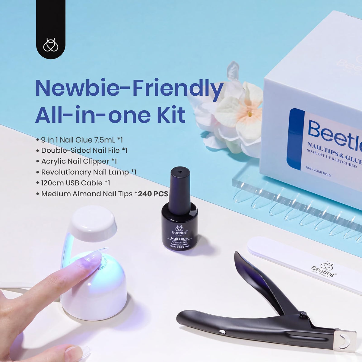 240 almond nail tips in assorted sizes from beetles