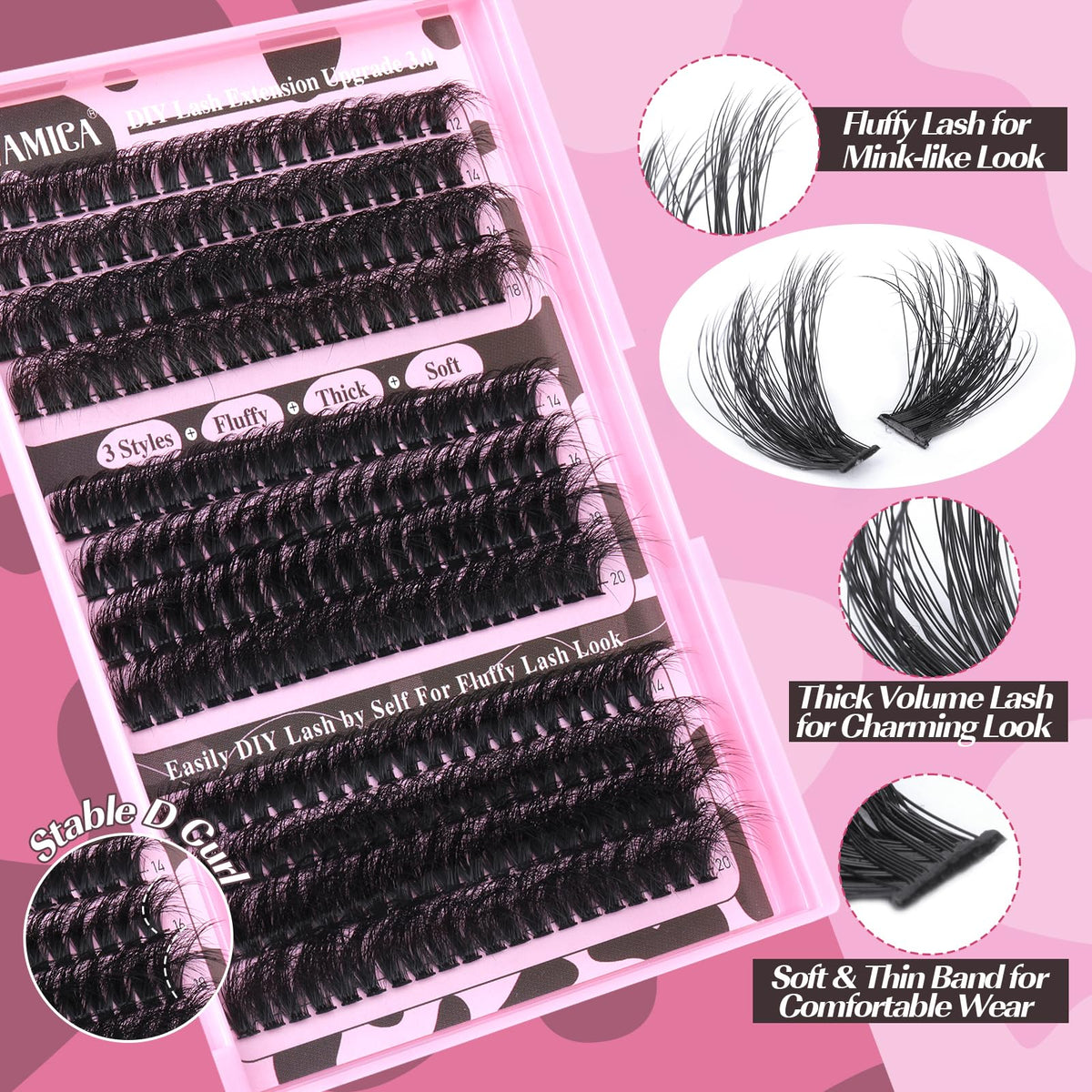 240 clusters of Yawamica eyelash extensions displayed