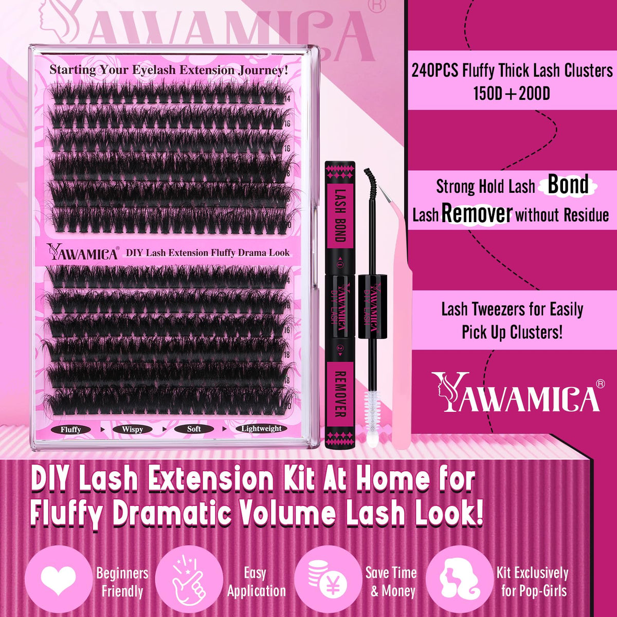 240pcs lash clusters in various lengths and thicknesses