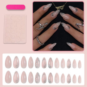 24Pcs of BLGTGH Almond Press on Nails with jelly glue stickers
