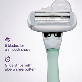 360° comfort system of Flamingo razor with aloe-shea butter strip