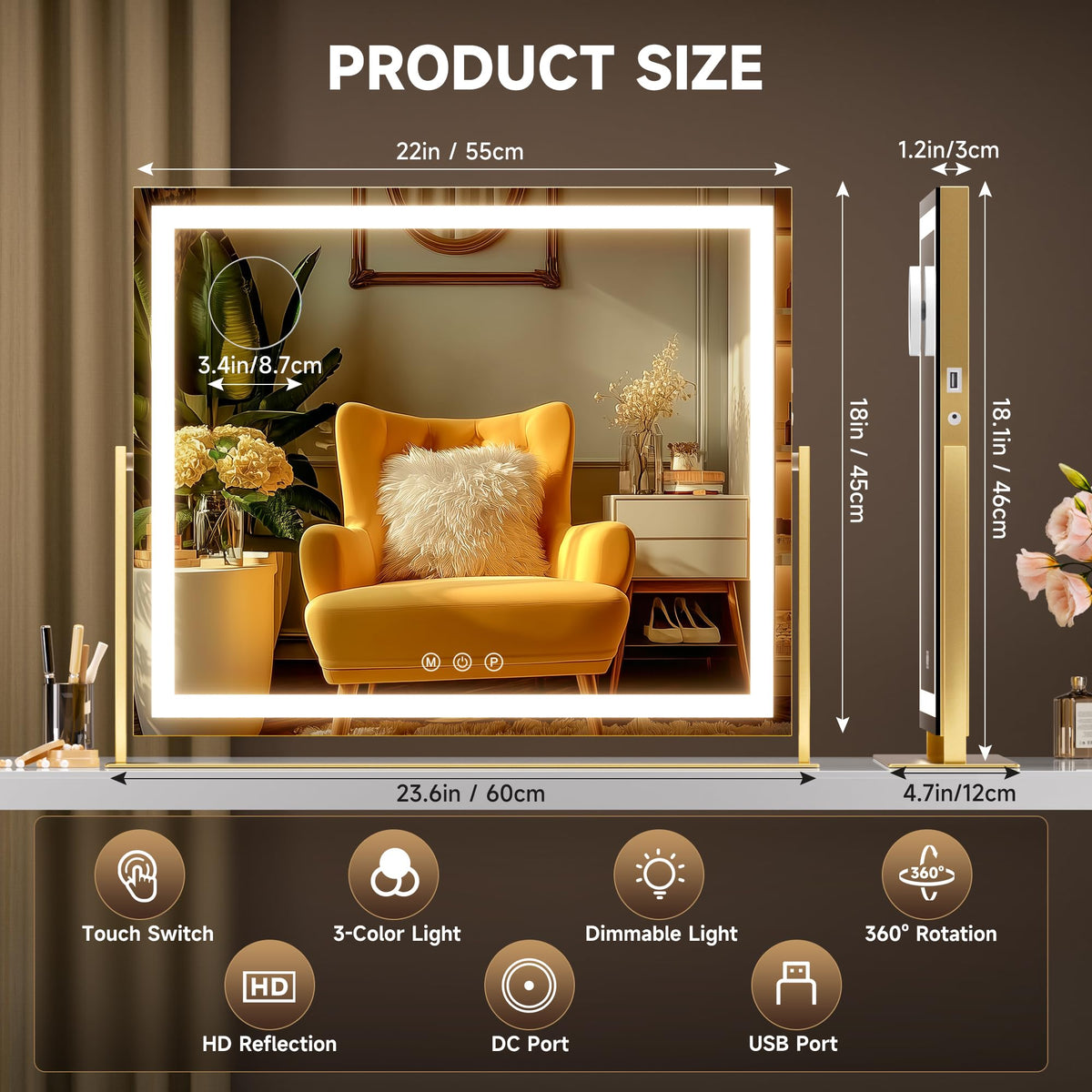 360 degree rotation feature of Hasipu Vanity Mirror