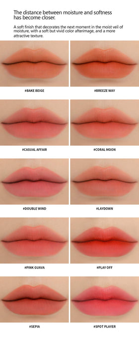 3CE BLUR WATER TINT with blurry finish on lips