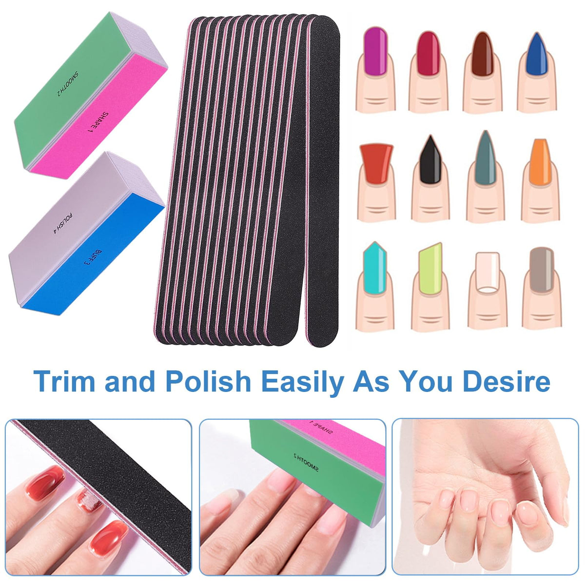4-way nail buffer showing all sides for shaping and polishing