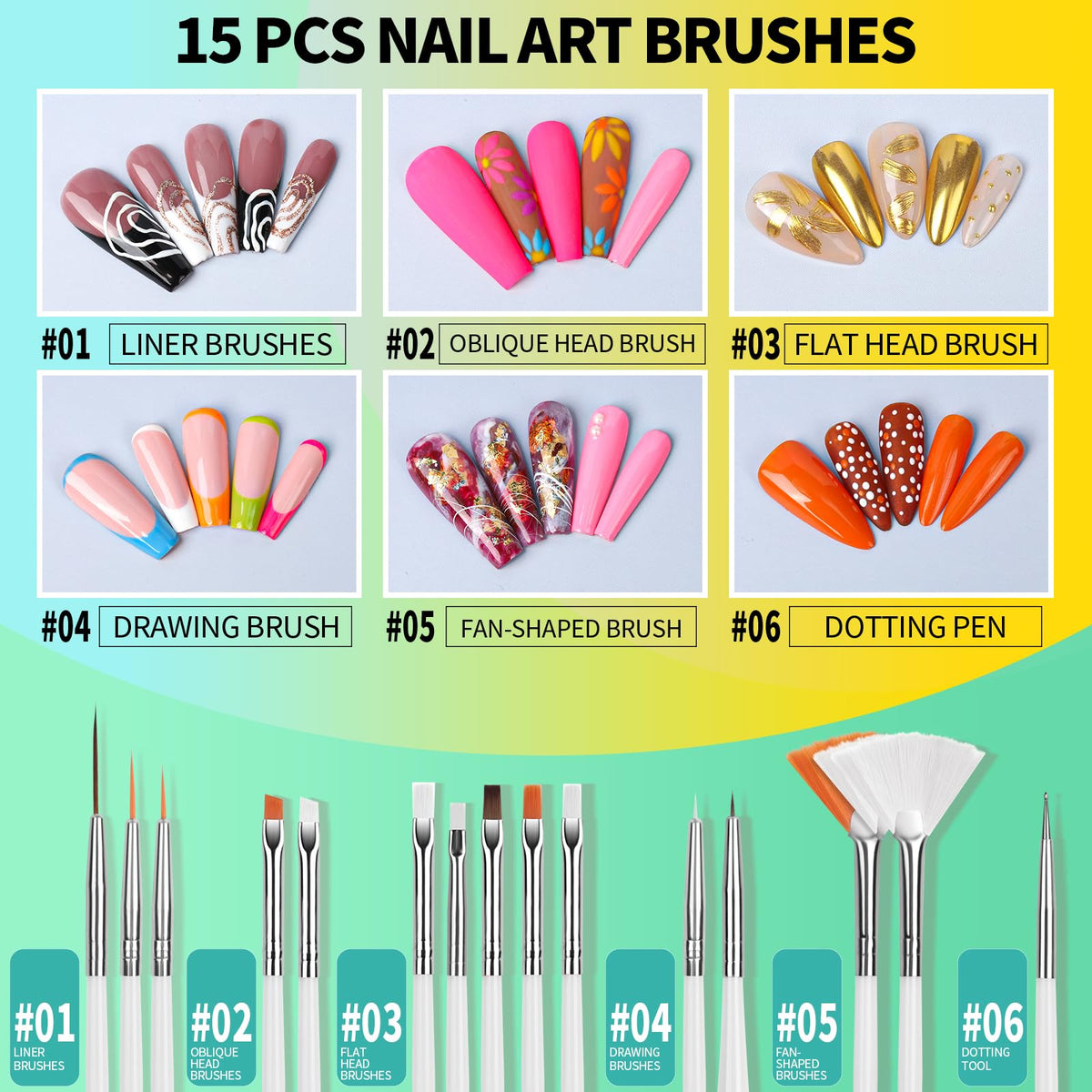 5 double-sided nail dotting tools with different tip sizes