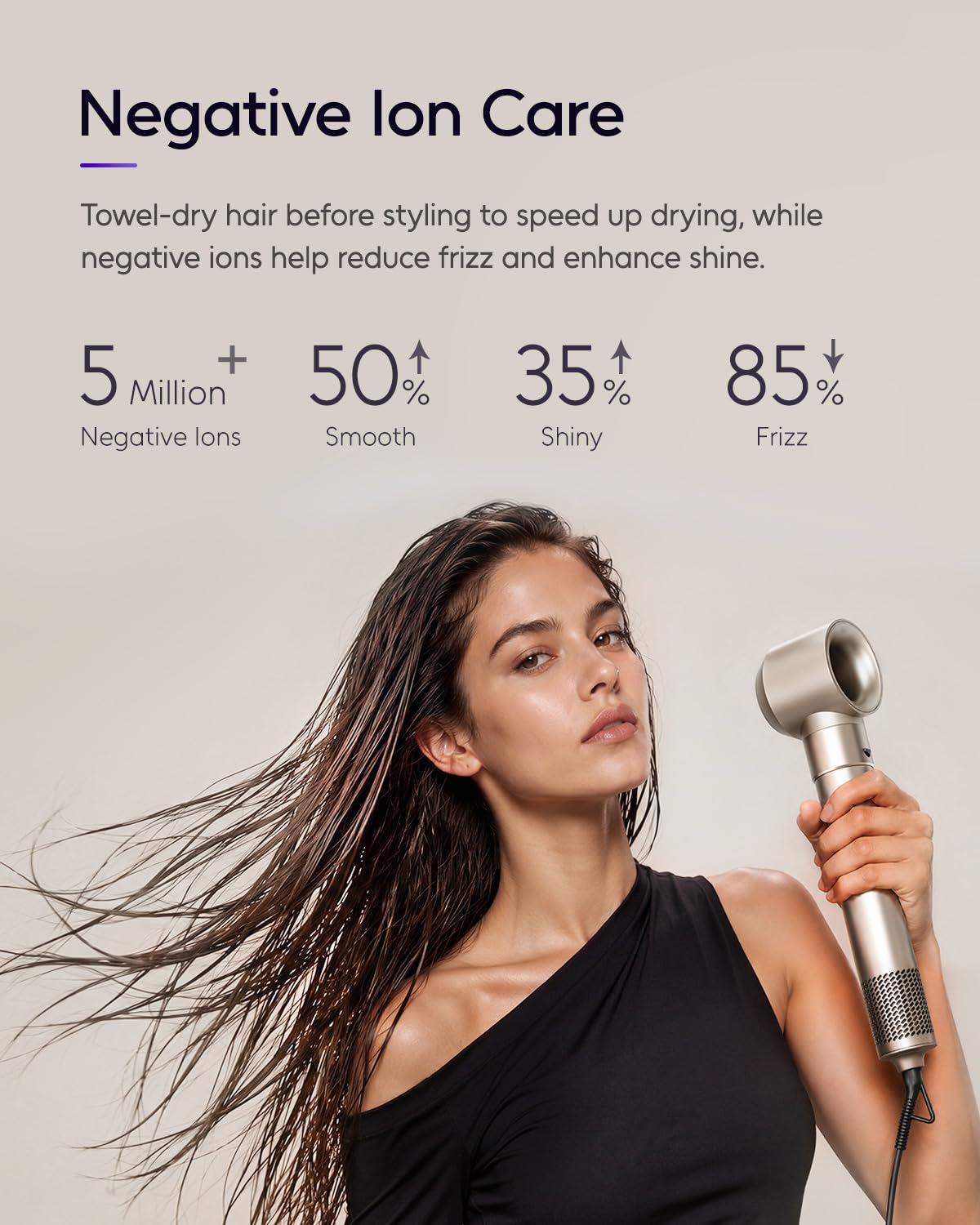 7MAGIC hair dryer brush demonstrating ionic care