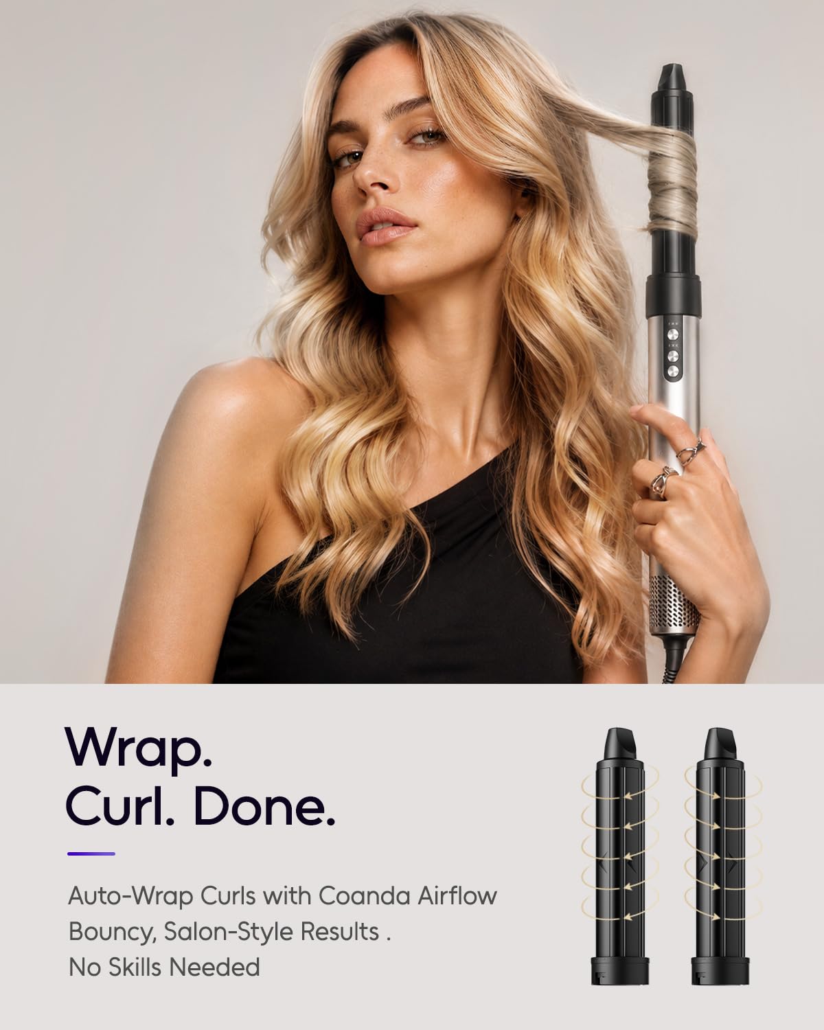 7MAGIC hair dryer brush displaying heat settings