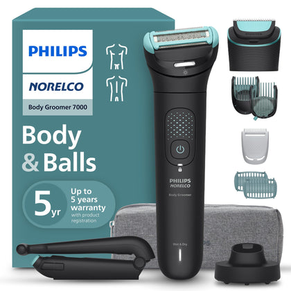 Norelco Body Groomer 7000 Series front view with dual trimmer head