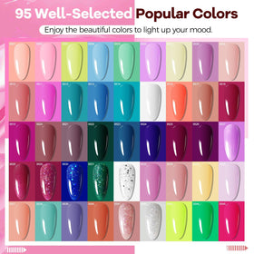 95 bottles of gel polish in various colours