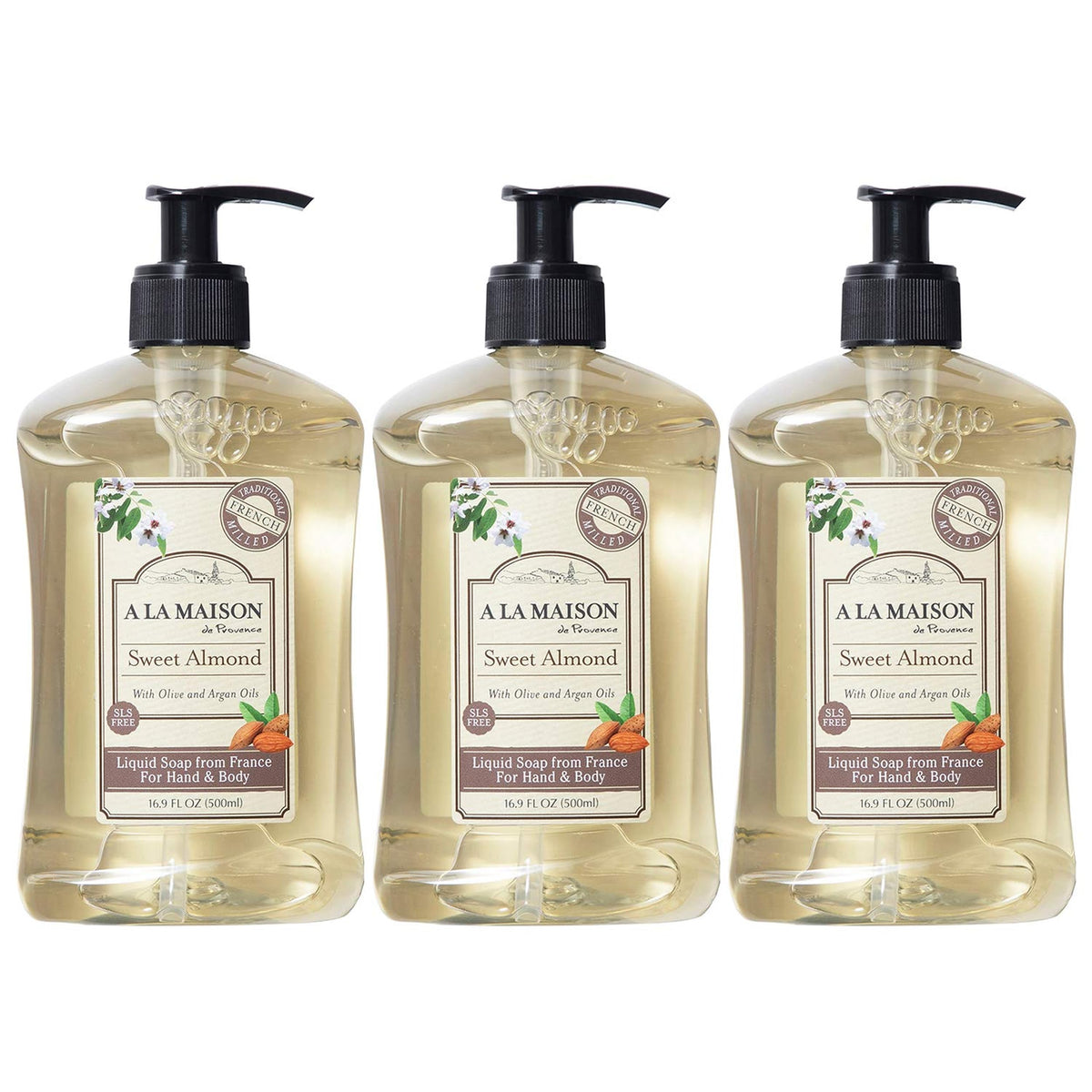 A LA MAISON Almond Liquid Hand Soap 3 Pack front view