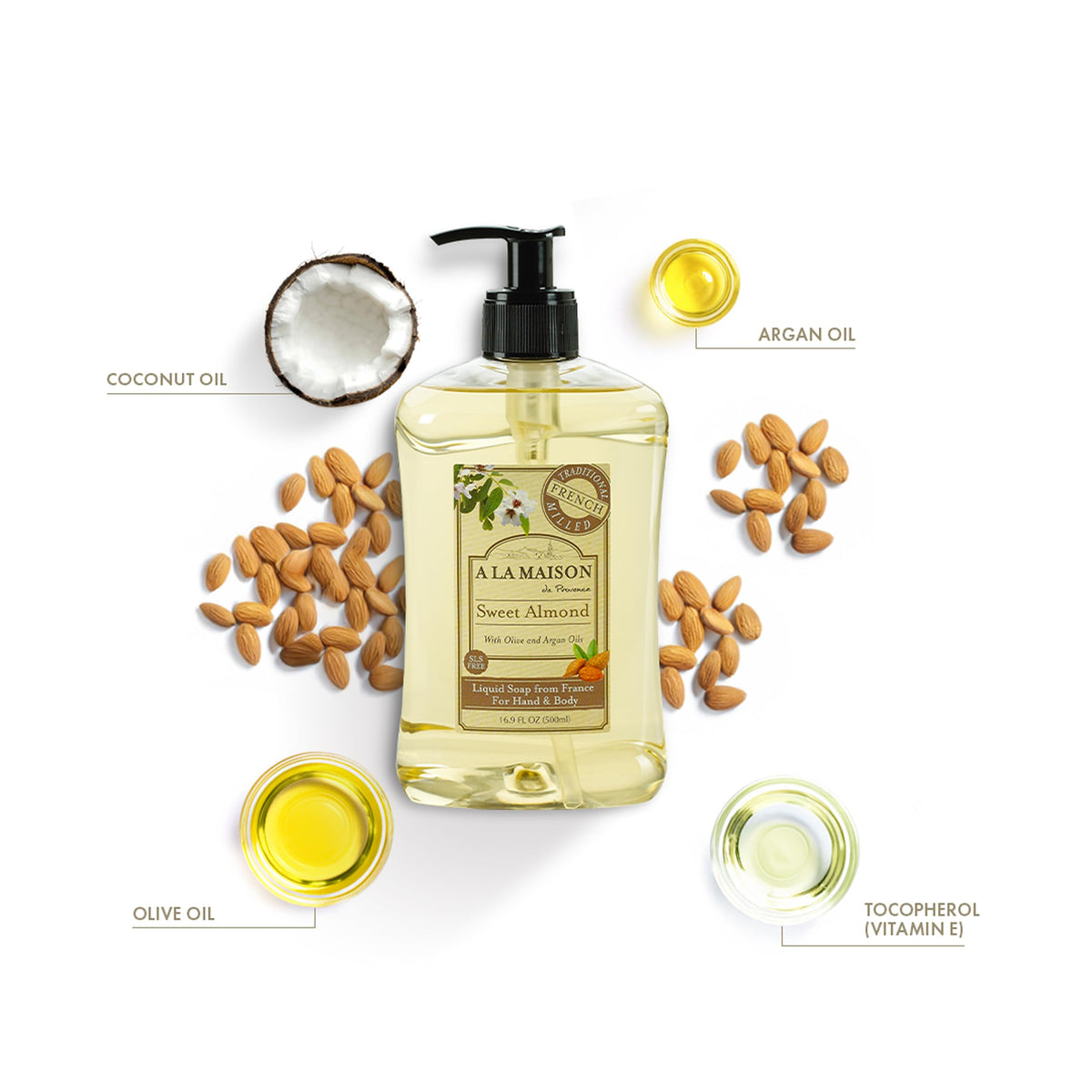 A LA MAISON Almond Liquid Hand Soap bottle side view