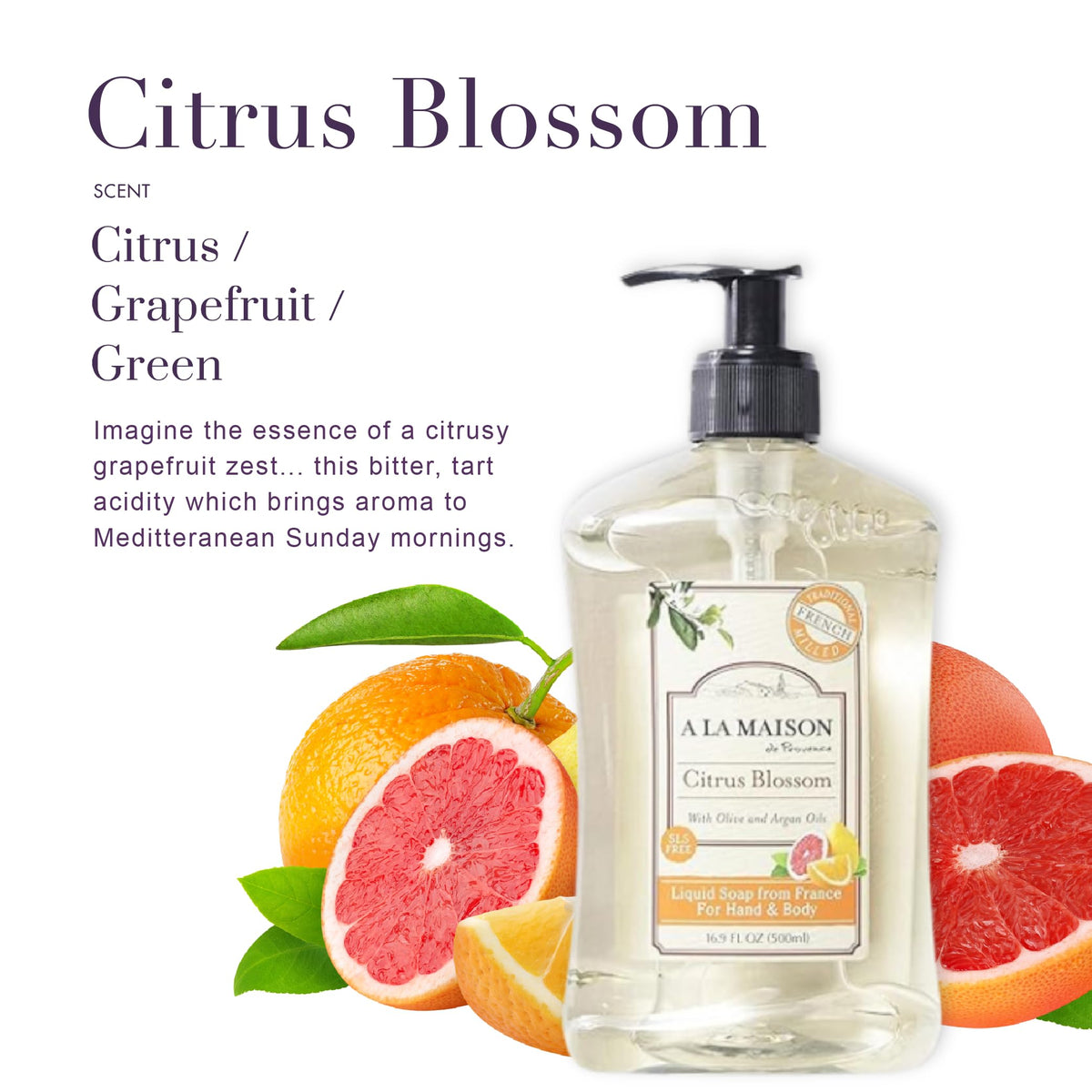 A LA MAISON Citrus Blossom Liquid Hand Soap 3 Pack side view