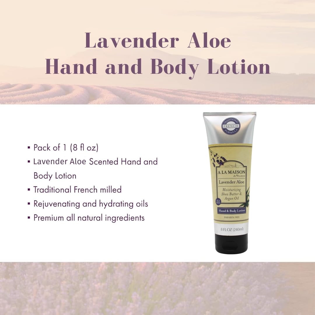 A LA MAISON Lavender Aloe Body Lotion 8oz back view with ingredients list