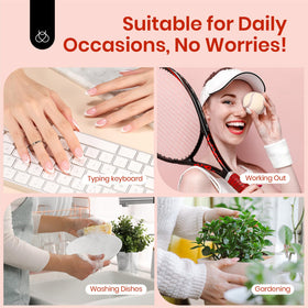 A lifestyle scene showing a DIY manicure with Beetles press on nails