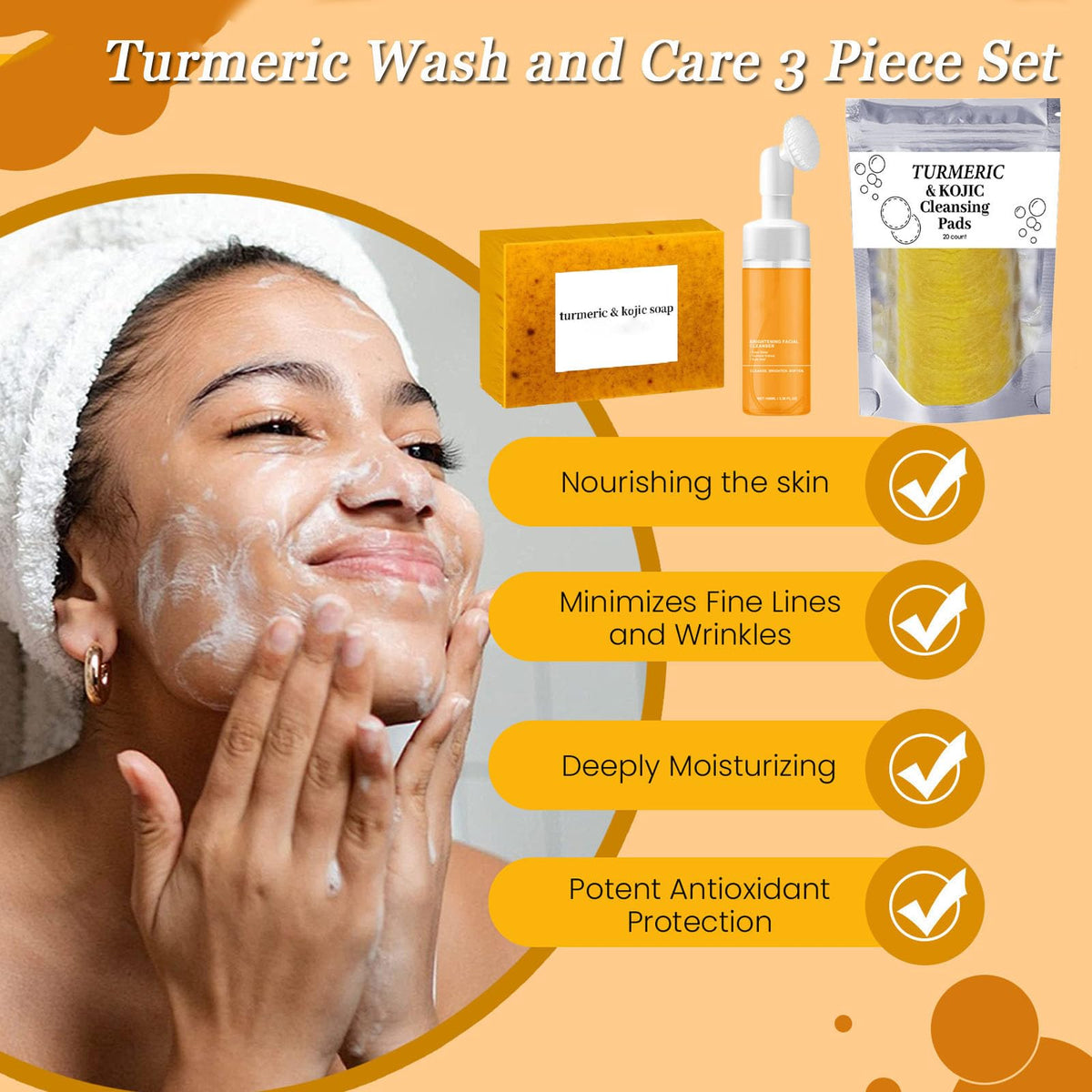 Aacnre Turmeric facial pads displayed on a flat surface