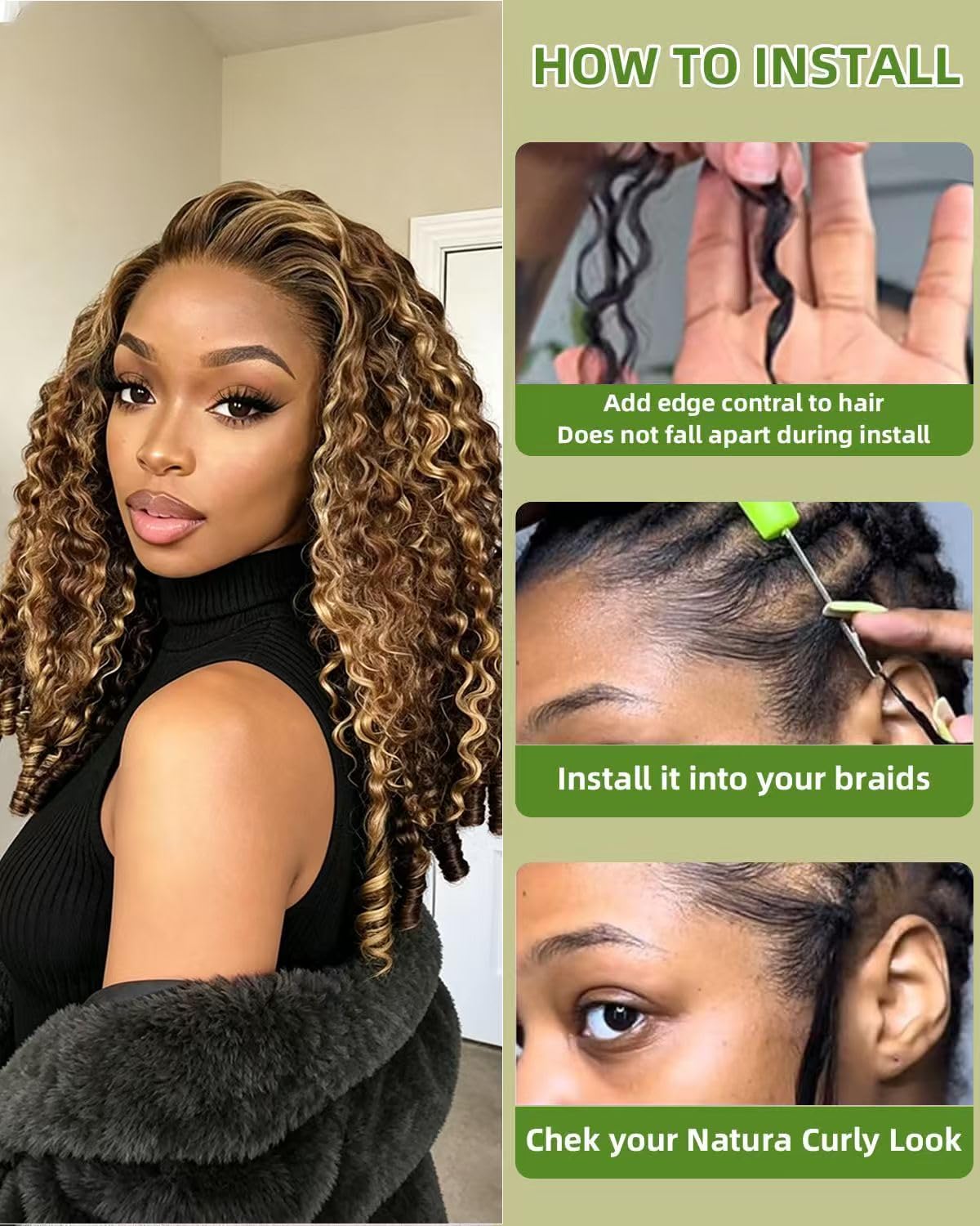 Aailvmey Burmese Curly Human Crochet Hair on model