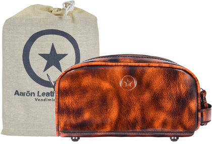 AARON LEATHER GOODS 10-inch premium leather toiletry bag front view