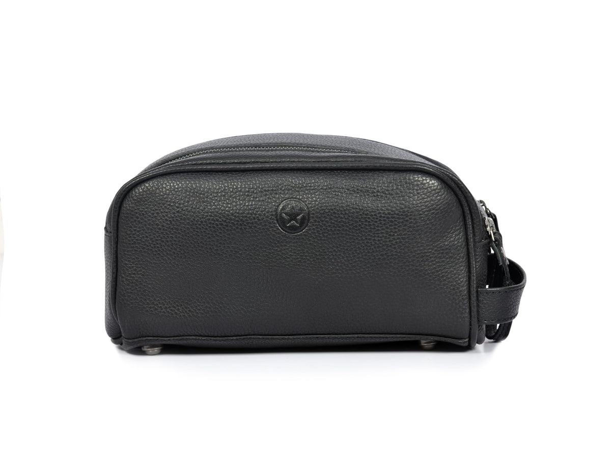 AARON LEATHER GOODS 10-inch toiletry pouch in jade black front view