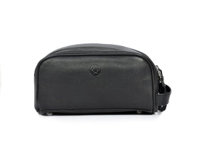 AARON LEATHER GOODS 10-inch toiletry pouch in jade black front view