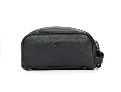 AARON LEATHER GOODS 10-inch toiletry pouch in jade black front view