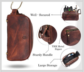 AARON LEATHER GOODS 10" Toiletry Pouch with double zipper closure