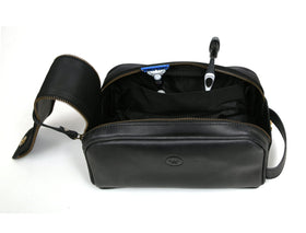 AARON LEATHER GOODS black leather toiletry pouch with external zippered pocket
