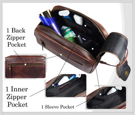 AARON LEATHER GOODS leather strap handle on toiletry pouch