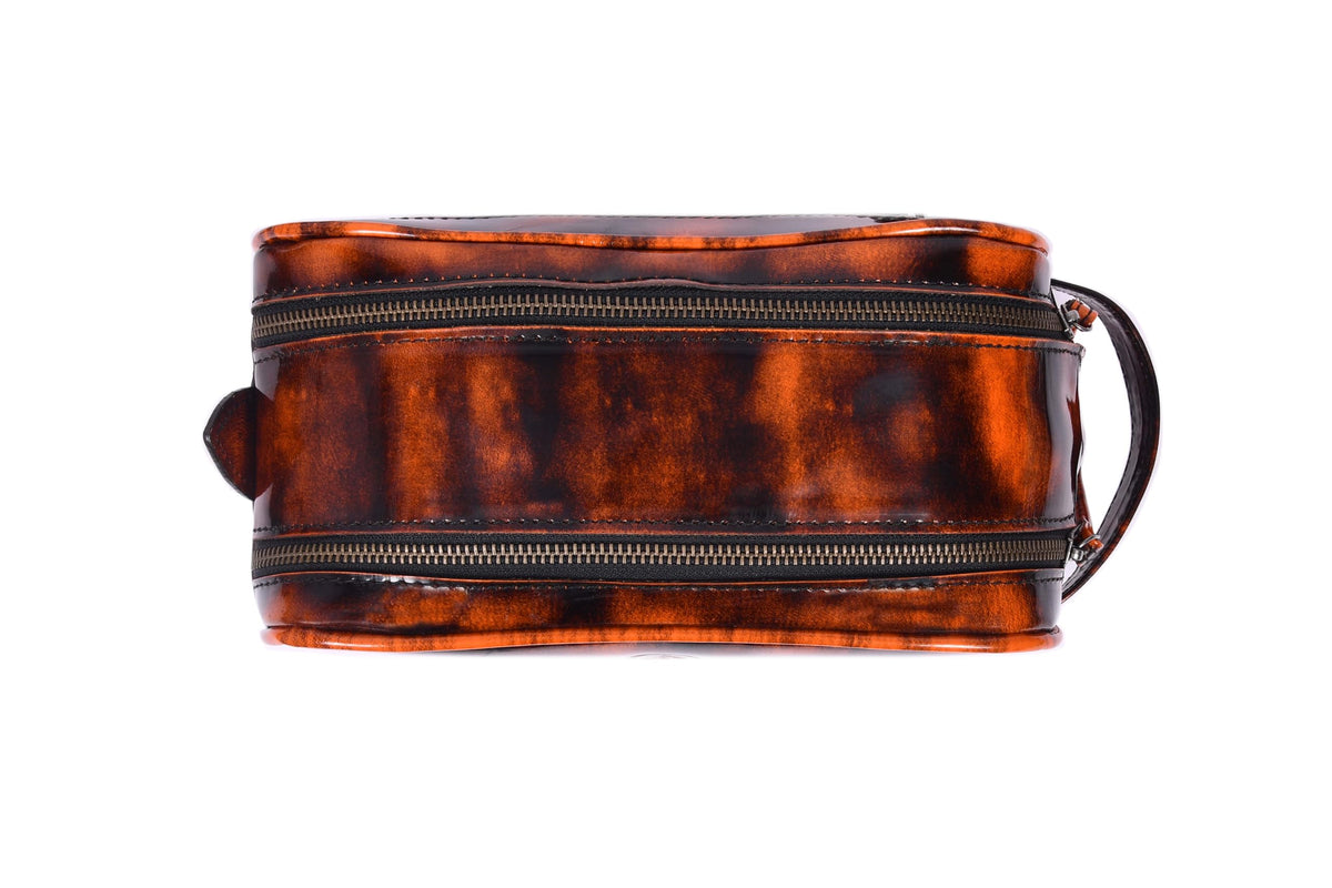AARON LEATHER GOODS leather toiletry bag with leather strap handle