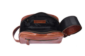 AARON LEATHER GOODS Leather Toiletry Bag with waterproof lining