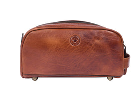AARON LEATHER GOODS Toiletry Bag showing double zipper closure