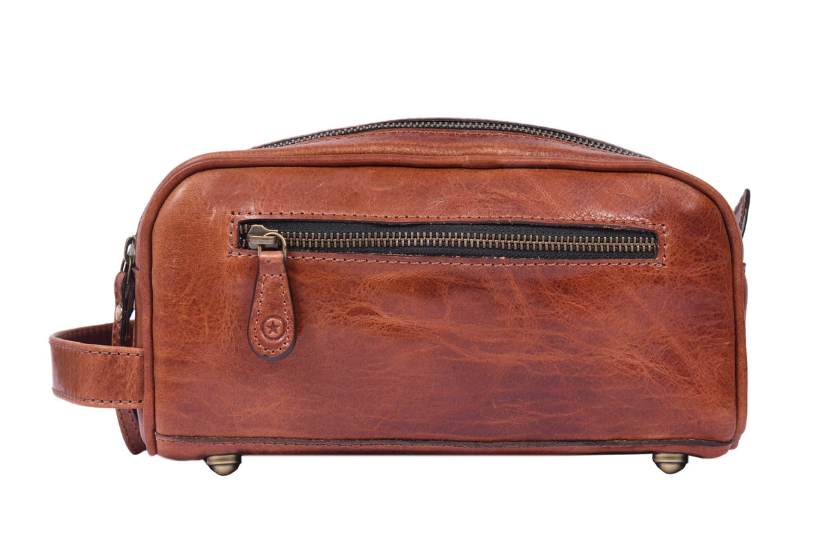 AARON LEATHER GOODS Toiletry Bag with external zippered pocket
