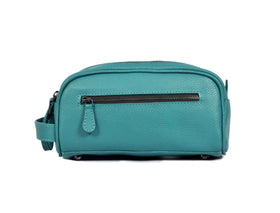 AARON LEATHER GOODS toiletry bag with external zippered pocket and leather strap handle