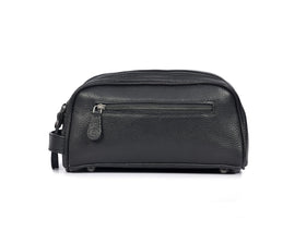 AARON LEATHER GOODS toiletry pouch showing double zipper closure