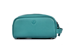 AARON LEATHER GOODS toiletry pouch showing double zipper closure and waterproof lining