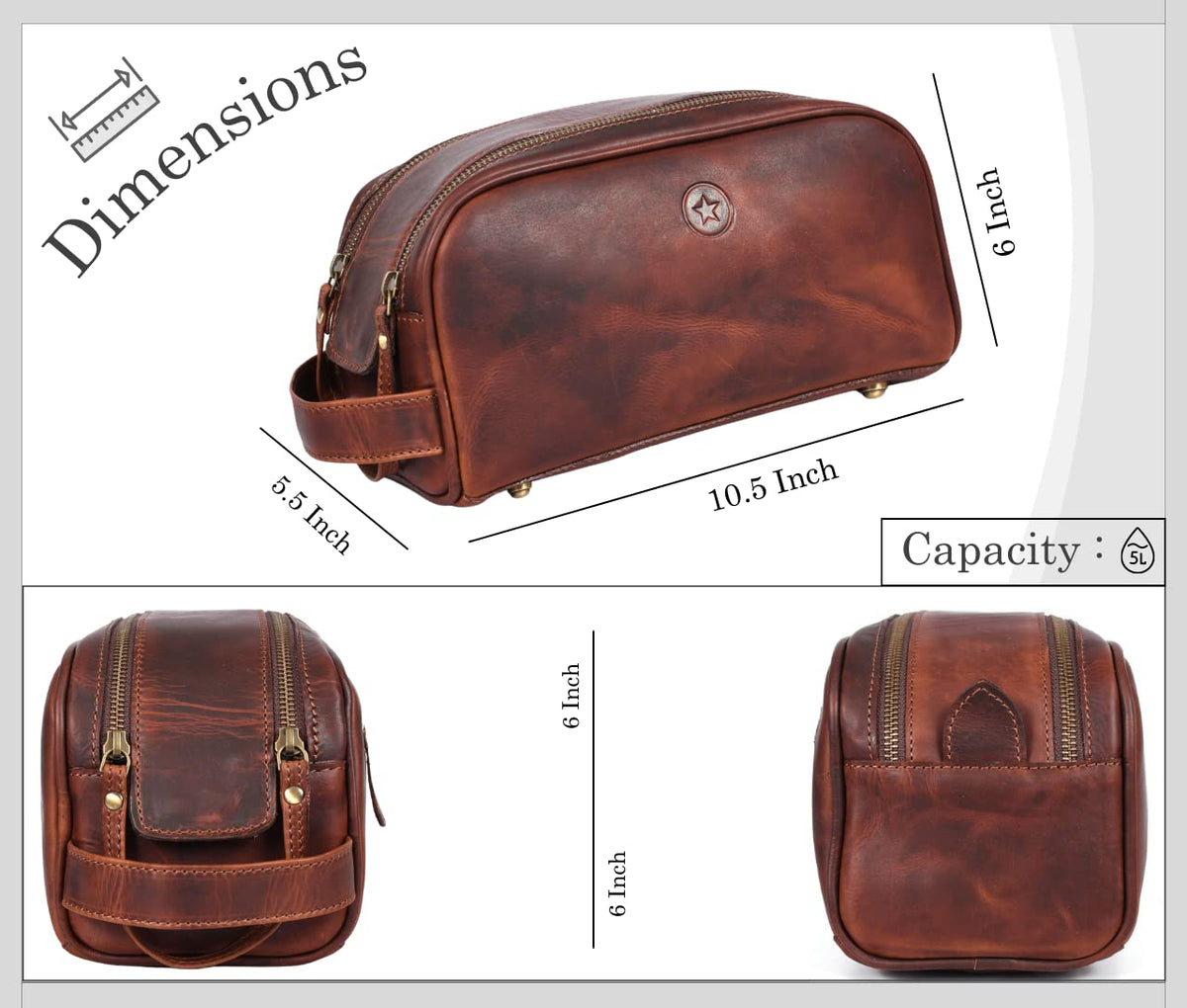 AARON LEATHER GOODS toiletry pouch showing metal studs on the bottom