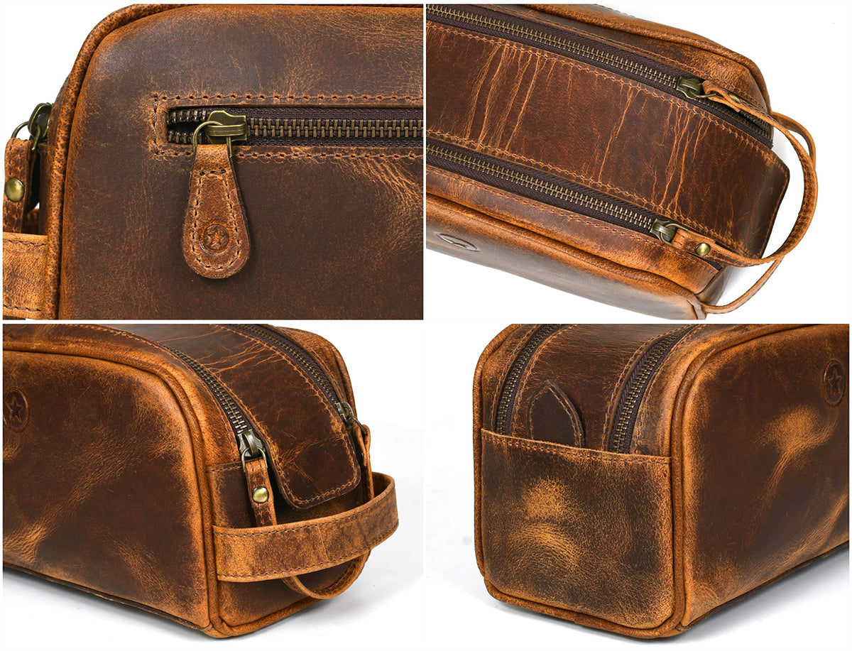 AARON LEATHER GOODS toiletry pouch with grooming essentials inside