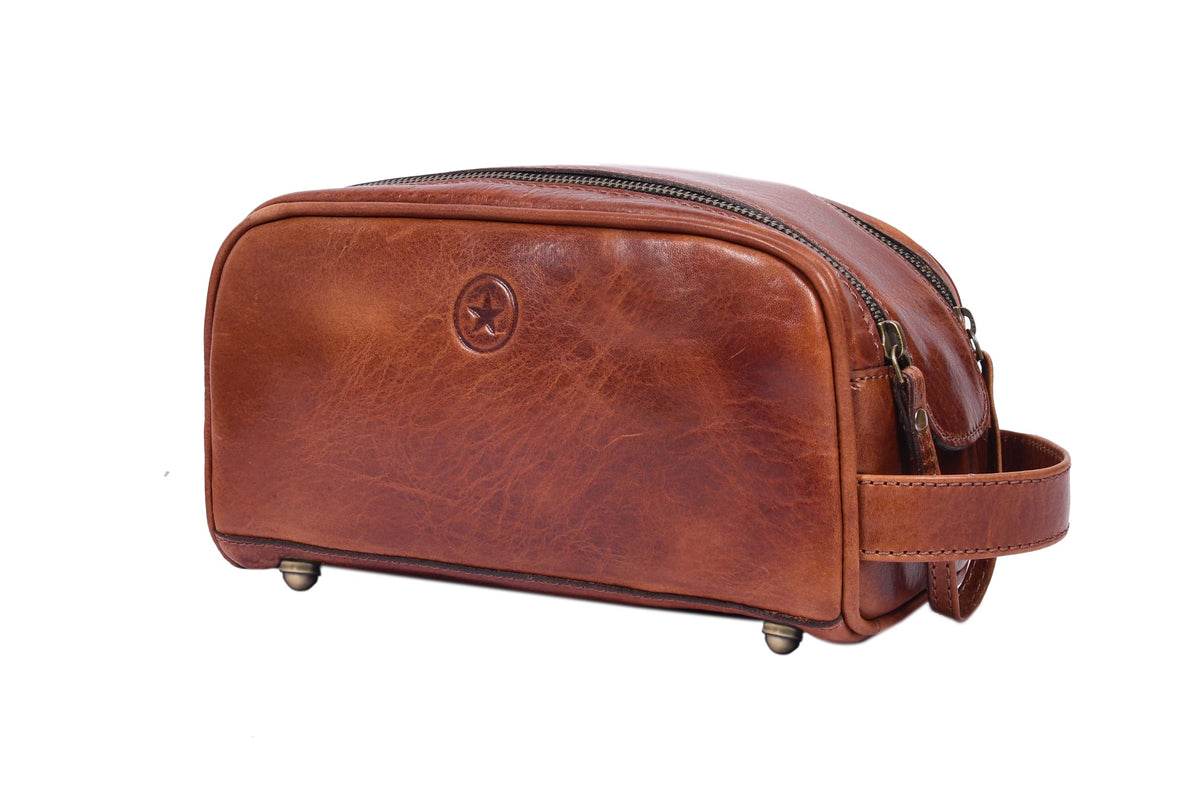 AARON LEATHER GOODS VENDIMIA ESTILO Leather Toiletry Bag front view