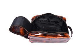 AARON LEATHER GOODS vintage style leather toiletry bag side view