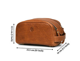 AARON Leather Toiletry Bag external zippered pocket detail