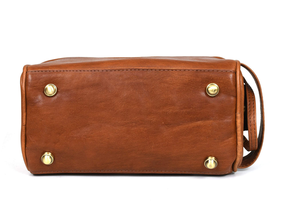 AARON Leather Toiletry Bag open showing spacious interior