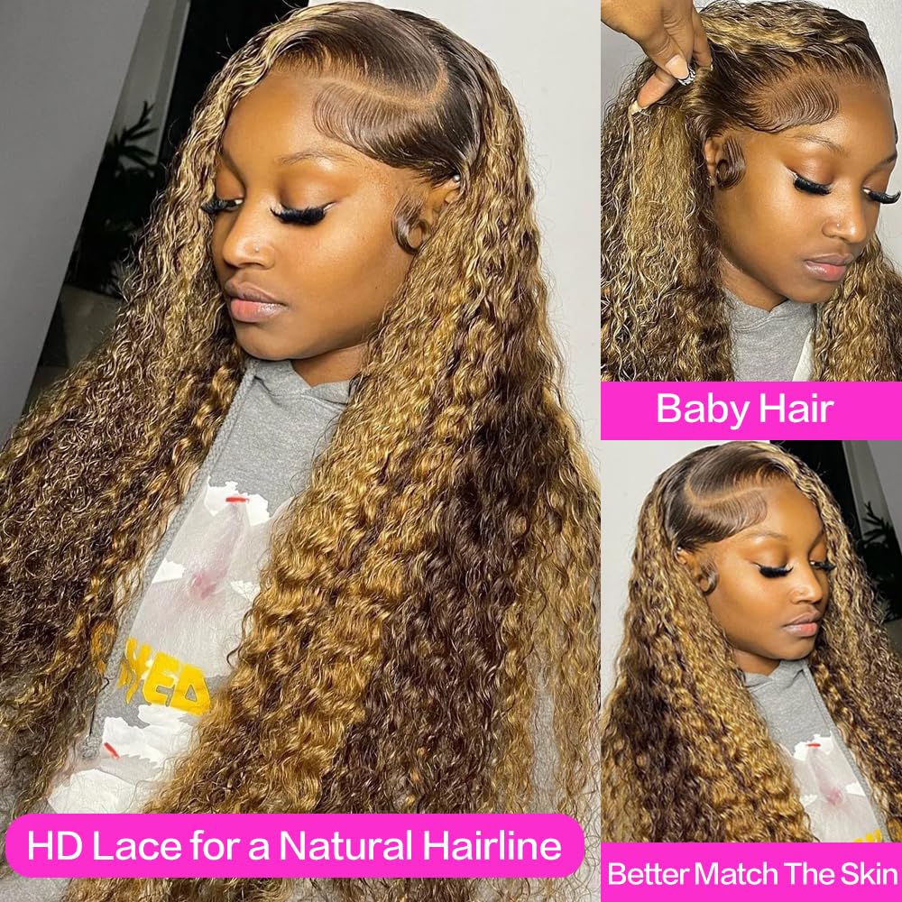 Abbildung 30-Inch Honey Blonde Deep Wave Lace Front Wig back view