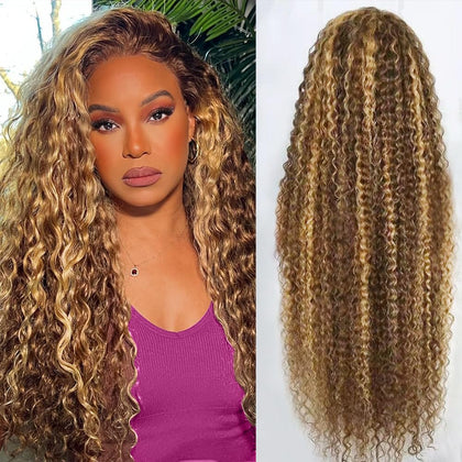Abbildung 30-Inch Honey Blonde Deep Wave Lace Front Wig front view